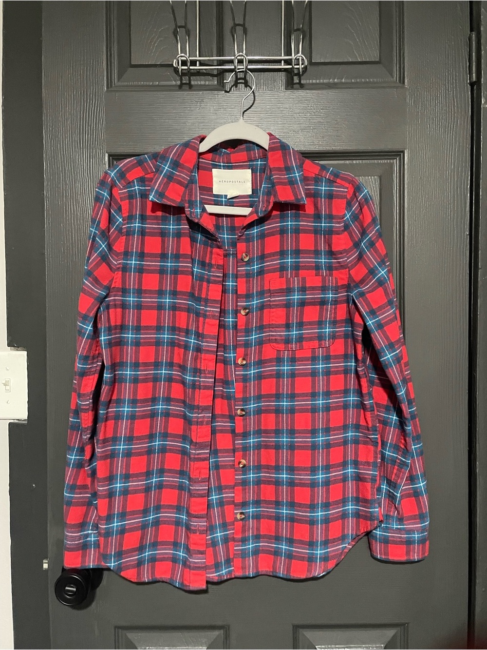 Aeropostale Red and Blue Plaid Button-Down Shirt